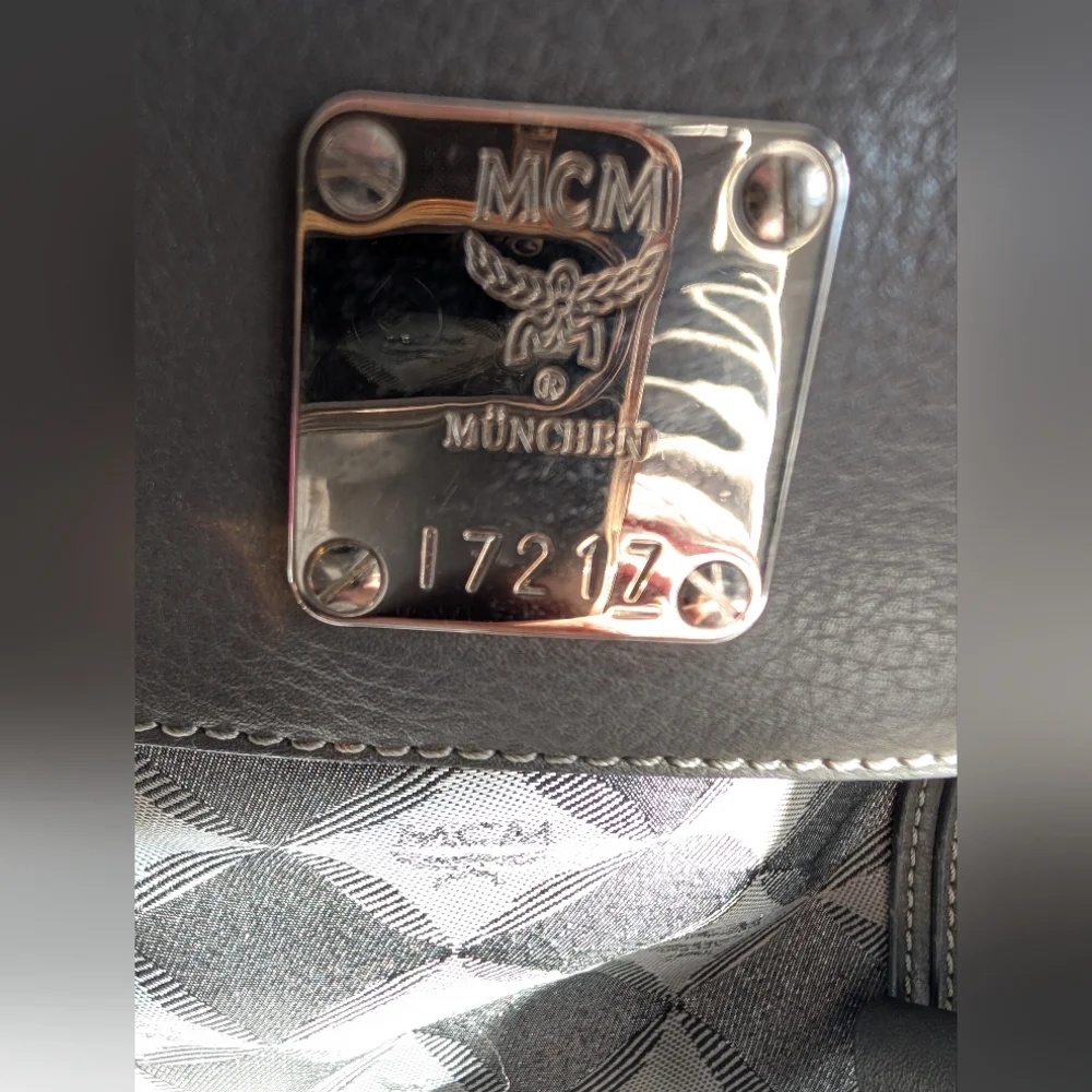 MCM Gray and Silver Harlequin Satchel with Dust Bag